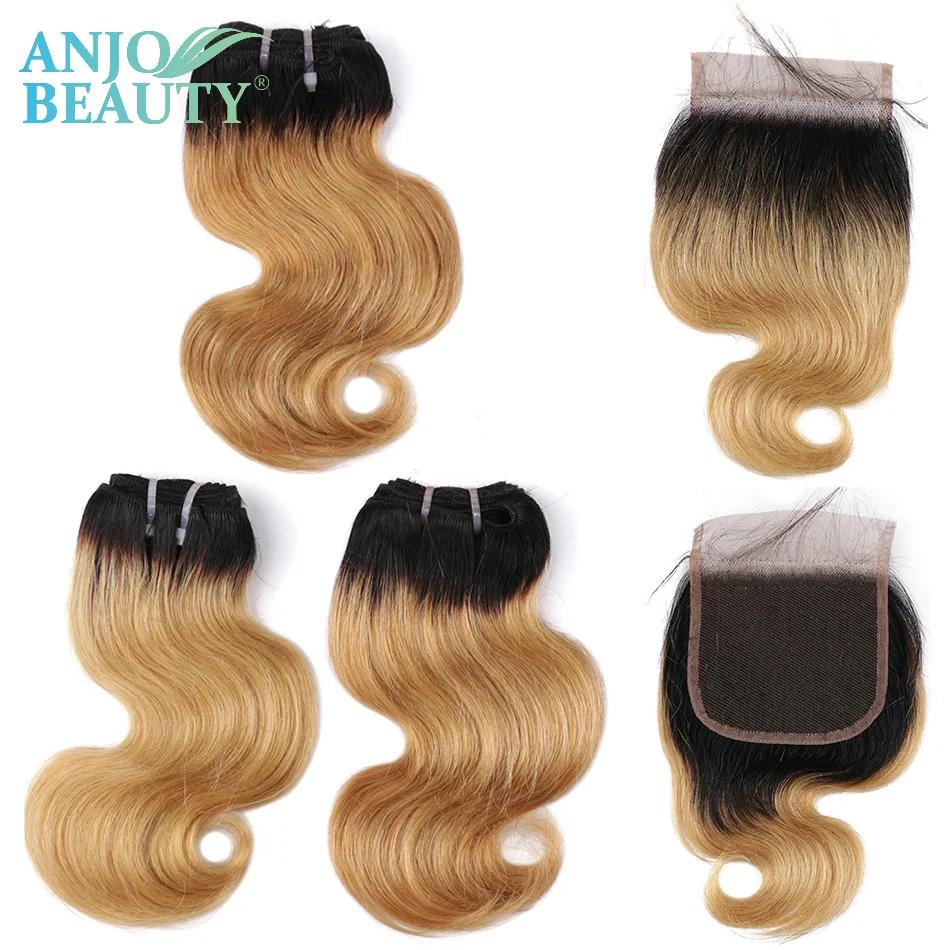 Body Wave Human Hair 3 Bundles With Closure Natural Short Bob Wig  Brazilian Remy Blonde Style 50g per bundle 100% H